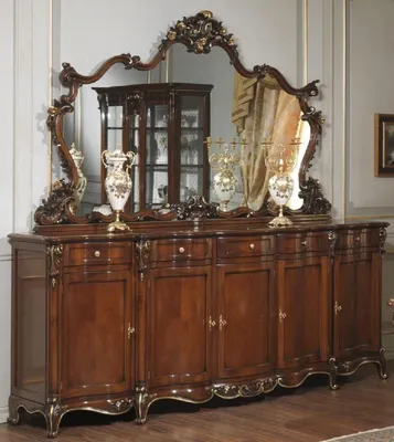 Produktbild von Casa Padrino Luxus Barock Möbel Set Sideboard mit Spiegel Dunkelbraun / Gold - Edler Massivholz Schrank mit Wandspiegel - Hotel Möbel - Schloss Möbel - Luxus Qualität -  Italy