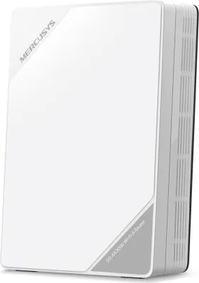 A white wireless router is shown from a diagonal angle against a white background.
