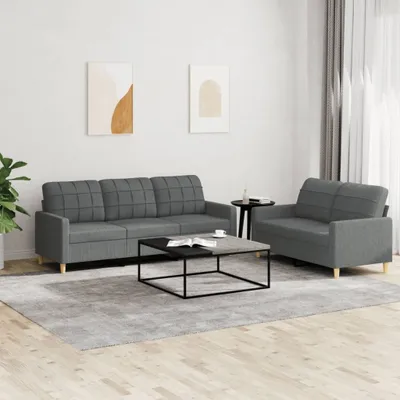 Image de Maison Exclusive - Ensemble de canapés 2 pièces avec coussins, tissu gris foncé