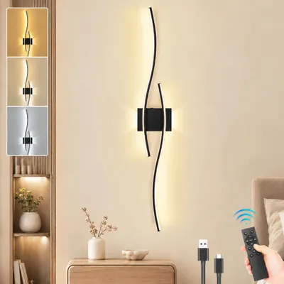 Image de Applique Murale Sans Fil 100cm 1pc - Sur Batterie Rechargeable USB-C Variable 3000K-6000K avec Télécommande Noir pour Salon