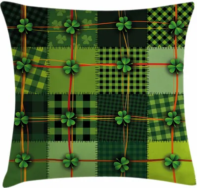Produktbild von ABAKUHAUS Irland Kissenbezug, Patchwork Celtic Clovers, Wasser und Schmutz resistent Stoff Digital Druck Für den Innen oder Außen Bereich, 60 x 60 cm, Mehrfarbig