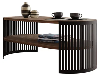 Produktbild von MIRJAN24 Couchtisch Fikoli Oval I, Wohnzimmer Kaffeetisch, Gestell aus Stahl (Farbe: Schwarz / Nuss Franklin)
