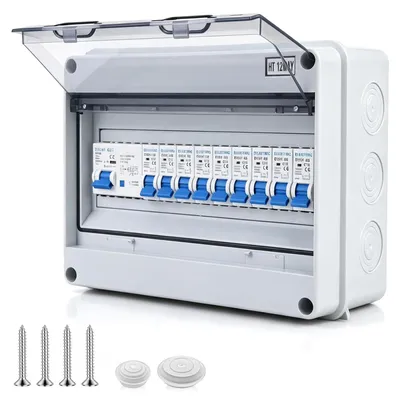 Produktbild von Sicherungskasten Aufputz, Verteilerkasten Aufputz mit Fi Schutzschalter, IP65 Unterverteilung mit Leistungsschalter 125A, AC Trennschalter 7x16A+2x20A, Verteilerkasten für Garage, Werkstatt