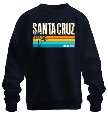 Produktbild von Santa Cruz California Retro Palmen Strand Urlaub Surfen USA Sweatshirt Pullover, Navy, L