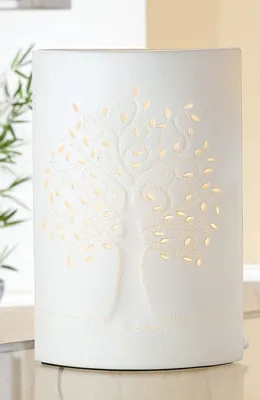 Produktbild von Gilde Tischleuchte, Lebensbaummotiv, Porzellan, weiß, VE 1 Höhe: 28.00 cm Breite: 18.50 cm Tiefe: 10.00cm 34779