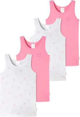 Produktbild von Schiesser 4er Pack Kids Girls Feinripp Baumwolle Unterhemd / Top Weiches Feinripp-Material für maximalen Komfort, Vielseitige Designs: Einfarbig, gestreift oder bedruckt, Optimale Passform für unbeschwerten Tragegenuss