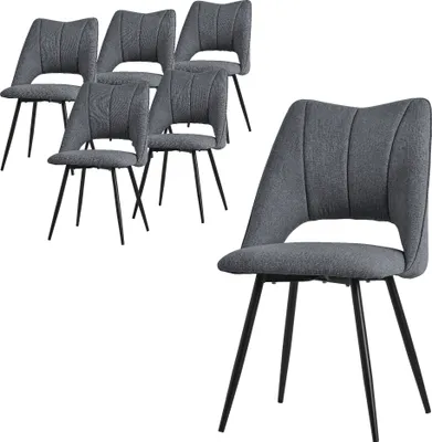 Obrázok produktu pre ML-Design jedálenské stoličky sada 6 stoličiek sivej farby, polyesterové sedadlo s čiernymi kovovými nohami, kuchynské stoličky s operadlom
