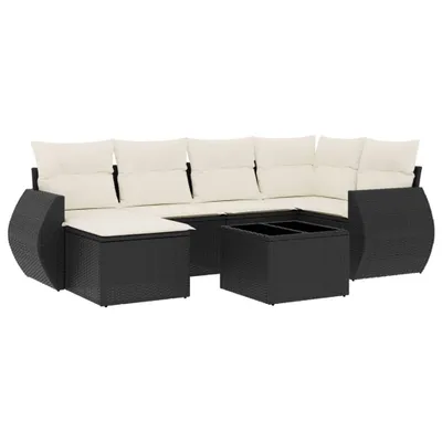 Produktbild von vidaXL 7-tlg. Garten-Sofagarnitur mit Kissen Schwarz Poly Rattan