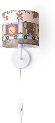 Produktbild von Tischlampe Kinderzimmer Nachtisch Lampe Stoffschirm Wandleuchte RundTiereLeuchtenart / FarbeWandleuchte - Weiß