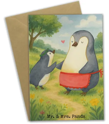 Produktbild von Mr. & Mrs. Panda babykarte Pinguin mit Kind Design - Weiß - Geschenk, Vorbild Mama, weihnachtskarten, einladungskarten, Muttertag, hochzeitskarten, Grußkarten, Mutter