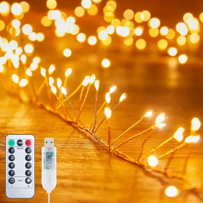 Productafbeelding van USB-aangedreven feeënlampen - 6 m - 200 leds - Vuurwerk - Lichtketting met afstandsbediening - Kerstverlichting - Krans