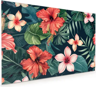 Produktbild von Küchenrückwand Spritzschutz Glas mit Motiv Tropenblumen 40 x 40 cm