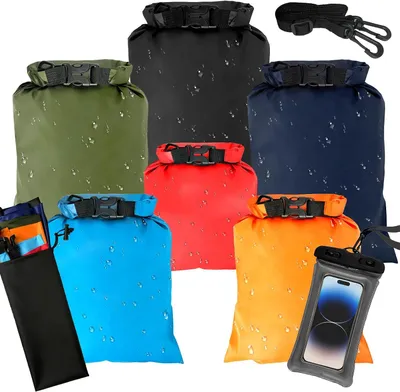 Produktbild von Angeltasche Trockentaschen-Set mit 6 wasserdichten Taschen, 1,5 l, 2,5 l, 3 l, 3,5 l, 5 l, 8 l, wasserdichte Taschen und Packtaschen mit verstellbarem