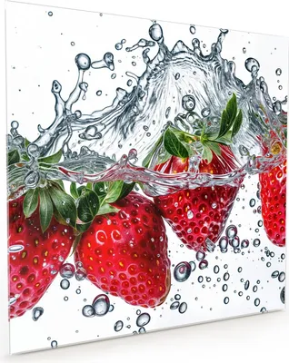 Produktbild von Küchenrückwand Spritzschutz Glas mit Motiv Erdbeeren im Wasser 40 x 40 cm