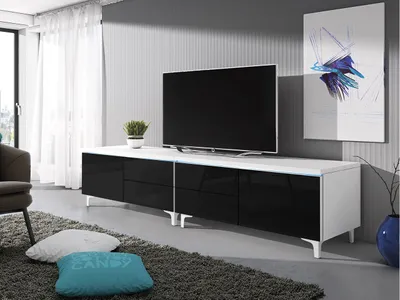 Immagine prodotto di Tavolino per TV su gambe con illuminazione a LED FERNS 11 - bianco / nero lucido