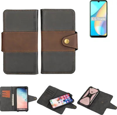 Produktbild von K-S-Trade Handyhülle Schutzhülle Hülle Bookstyle Wallet-Case kompatibel mit Blackview OSCAL C20 Pro Bumper Rundumschutz schwarz-braun 1x