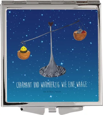 Produktbild von Mr. & Mrs. Panda Schminkspiegel Sternzeichen Waage - Sternenhimmel Blau - Geschenk, Handspiegel, Taschenspiegel, Gleichgewicht, Kleiner Spiegel, Klappspiegel, Marienkäfer
