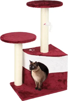 Produktbild von Wiltec Kratzbaum in Rot 71 cm hoch, Katzenkratzbaum mit zwei Plattformen, Katzenbaum mit Höhle und Spielball, Kletterbaum für Katzen