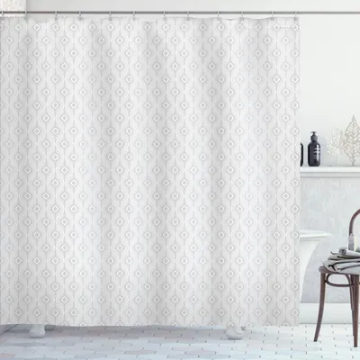 Obrázek produktu pro ABAKUHAUS Abstraktní sprchový závěs, ilustrace od Plain Jemný vzor Ogee v jemných odstínech šedé, módní potisk, 175 x 180 cm, světle šedá a bílá