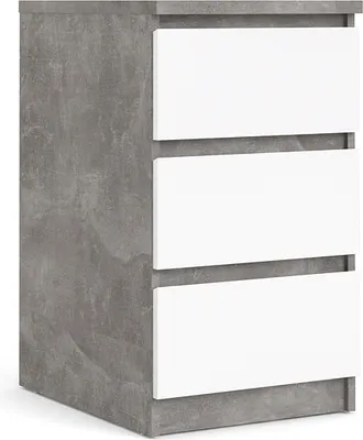 Produktbild von Nada Kommode niedrig und schmal 3 Schubladen, beton Nachbildung,weiss hochglanz.