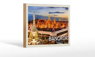 Produktbild von Holzschild Reise 18x12 cm Bangkok Thailand Tempel Sonnenuntergang