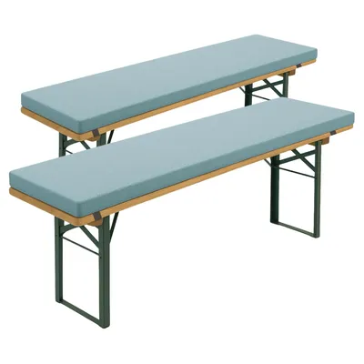 Productafbeelding van Set van 2 bierbankkussens 220 x 25 cm, turkoois, 4 cm dik, met bevestigingslussen, extra dik, sleepling