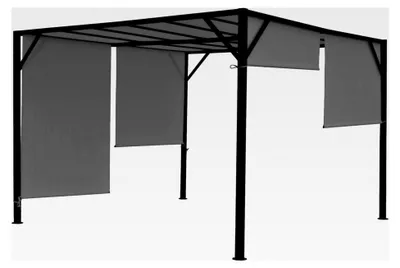 Produktbild von Pergola Baia, Gartenpavillon Terrassenüberdachung, stabiles 6cm-Stahlgestell mit Schiebedach grau - 4x4m