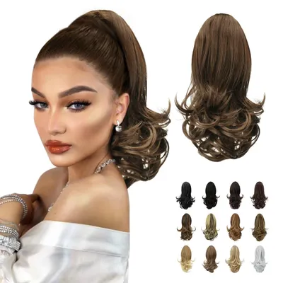 Obrázok produktu pre Predĺženie vlasov, efekt drdol, kučeravé, klipsňa, 33 cm, zlatohnedá, syntetické