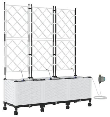 Productafbeelding van vidaXL Tuinplantenbakken met irrigatiesysteem en wielen, 3 stuks, wit, PP-kunststof
