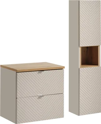 Immagine prodotto di Mobile Da Bagno 60 Cm Piano In Rovere Cashmere Colonna Chiusura Ammortizzata