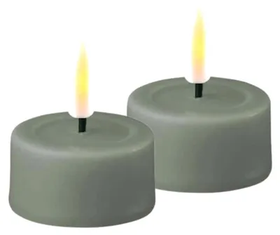 LED-Theelichtset, flammenlos, batteriebetrieben, Salbeigrün, 2 Stück