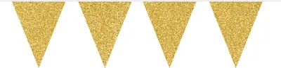 Produktbild von Folat Wimpelkette gold glitzernd aus beschichtetem Karton, 6 m lang, Wimpel 22 cm hoch