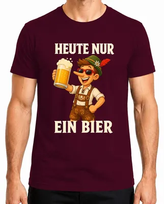 Productafbeelding van Vandaag alleen een biertje. Pinocchio. Lederhose. Traditionele kleding. Dirndl. . Heren T-shirt, bordeauxrood, maat S