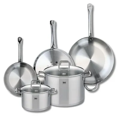 Image de Ensemble de 3 Poêles de cuisson 24, 28 et 32 cm et 2 faitouts 20 et 26 cm Elo Profi Citrin