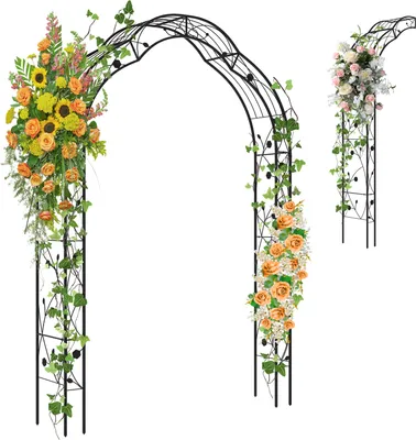 Immagine prodotto di COSTWAY Arco di rose semicircolare, arco da giardino in metallo per piante rampicanti, 2 mezzi archi da giardino, supporto per rampicanti 150x39x250cm nero