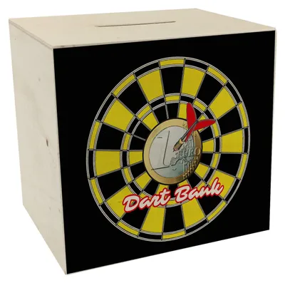 Produktbild von Dartscheibe Spardose aus Holz mit Spruch: Dart Bank