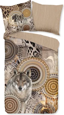 Produktbild von Traumschloss Comfort Flanell Bettwäsche - Sverre - Mandalas mit Wolf, beige, taupe 155 x 220 cm beige Mandalas mit Wolf