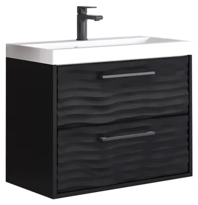 Zdjęcie produktu dla Wisząca szafka Łazienkowa z Umywalką 60 cm Czarny Grafit MDF