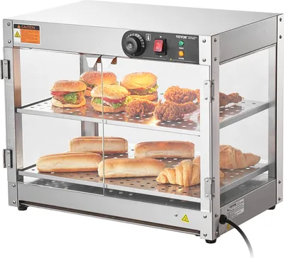 Obrázek produktu pro VEVOR dvoustupňový ohřívač potravin pro komerční účely, 800 W ohřívač potravin s osvětlením pro lepší prezentaci potravin, regulace teploty od 30 °C do 85 °C, objem 58 litrů