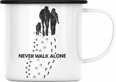Produktbild von Trendation - Lustige Reiter Sprüche Geschenk Emaille Tasse Reiterin Pferde Mädchen Geschenkidee Pferde Never Walk Alone (Schwarz)