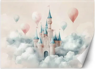 Produktbild von Vlies fototapete für kinder Schloss mit Luftballons in Wolken 150x105 cm Feeby Beige inkl. Kleber einfache Montage