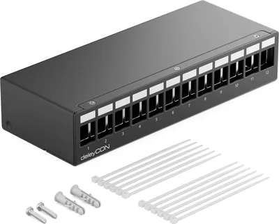 Produktbild von deleyCON 12 Port Patchpanel Gehäuse 1 HE 14,9x17mm Keystone - Schwarz