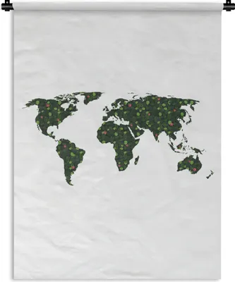 Produktbild von MuchoWow® Wandteppich Wandbehang Weltkarte - Pflanzen - Grün 120x160 cm Tapisserie Dekoration Wandtuch - Wohnzimmer - Moderne