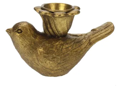 Productafbeelding van Meander kaarsenhouder, vogelmotief, goudkleurig, 12x5x7 cm