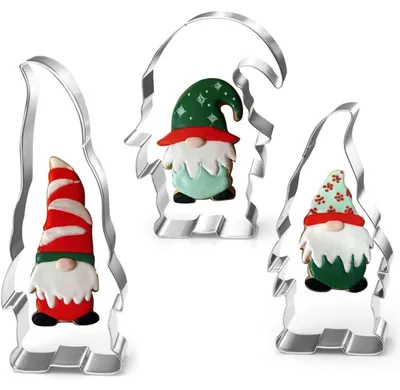 Productafbeelding van Set van 3 uitsteekvormen, thema: kabouter, roestvrij staal, vaatwasmachinebestendig, 2 cm diep