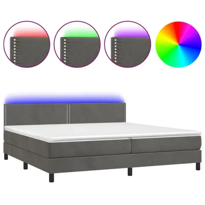 Image de Sommier à lattes de lit avec matelas LED Gris foncé 200x200 cm
