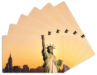 Produktbild von Wallario Frühstücksbrettchen 6er Set aus Glas, je 14 x 23 cm, mit rutschfesten Füßen, Motiv Freiheitsstatue New York