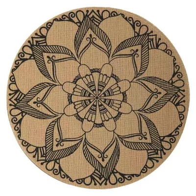 4er-Set runde gewebte Platzsets, 38 cm, PVC, schwarz, hitzebeständig
