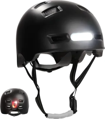 Produktbild von Skater-Fahrradhelm mit Front- und Rücklicht | Farbe Schwarz L 57-61cm | EN1078