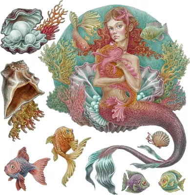 Produktbild von Wandaufkleber Kinderzimmer – Wandsticker für Baby & Kinder – Selbstklebende Wanddekoration – Abnehmbar ohne Rückstände – Deko für Mädchen & Jungen - Unterwasserwelten voller Fische und Meerjungfrauen im Cartoon-Stil100x99 cm